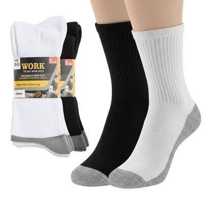 5 10 Pairs Mens Heavy Duty Work Crew Socks Dri-Tech Moisture Wicking Reinforced