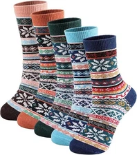 5 Pairs Wool Socks - Smart Wool Socks for Womens Soft Knit Womens Wool Socks...