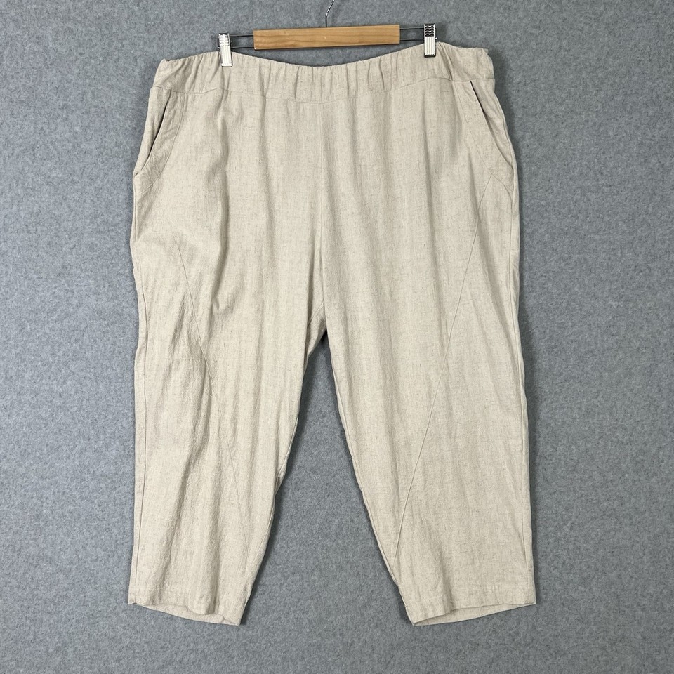 TS Taking Shape Pants Womens 22 XL Plus Size Linen Blend Beige Flax Natural Crop