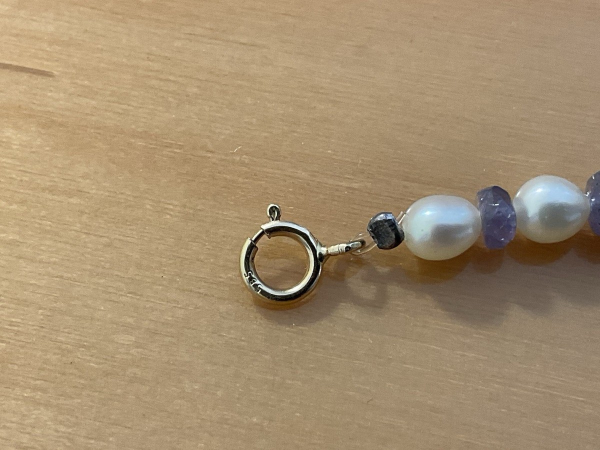 14K Yellow Gold Pearl Tanzanite Bracelet 8” White Black Pearls 585 View 4