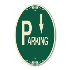 Designer Sign Parking with Arrow Pointing Down 12" x 18" Metal Sign