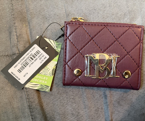 Badgley Mischka Burgundy Quilted Logo Zip-Around Women's Wallet, Credit Card