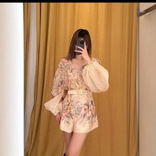 Zimmermann 2026 Resort Relaxed Fit Lantern Sleeve Print Shirt & Shorts Set