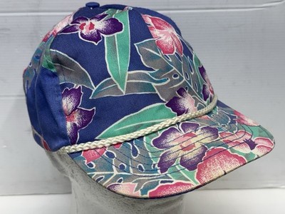 Vintage San Sun Floral Hawaiian Tropical Rope Brim Snapback Hat Cap