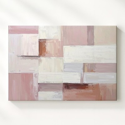 Tonal Minimalism Canvasabstract Rectangular Art In Blush Pink, Cream, And Soft