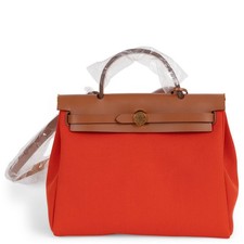 72182 auth HERMES Orange Mecano Fauve Toile & Hunter HERBAG ZIP 31 RETOURNE Bag