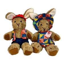 2 Vintage Princess Soft Toy Patchwork Bunny Plush Dress Bonnet Vest Hat Red 16”