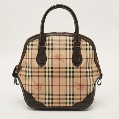 Burberry Orchard Dark BrownBeige Coated Canvas Haymarket Check