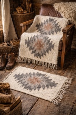 Karpaten Wollteppich 120x86 cm Überwurf Stuhlhusse 100% Natur Schafwolle Handarbeit