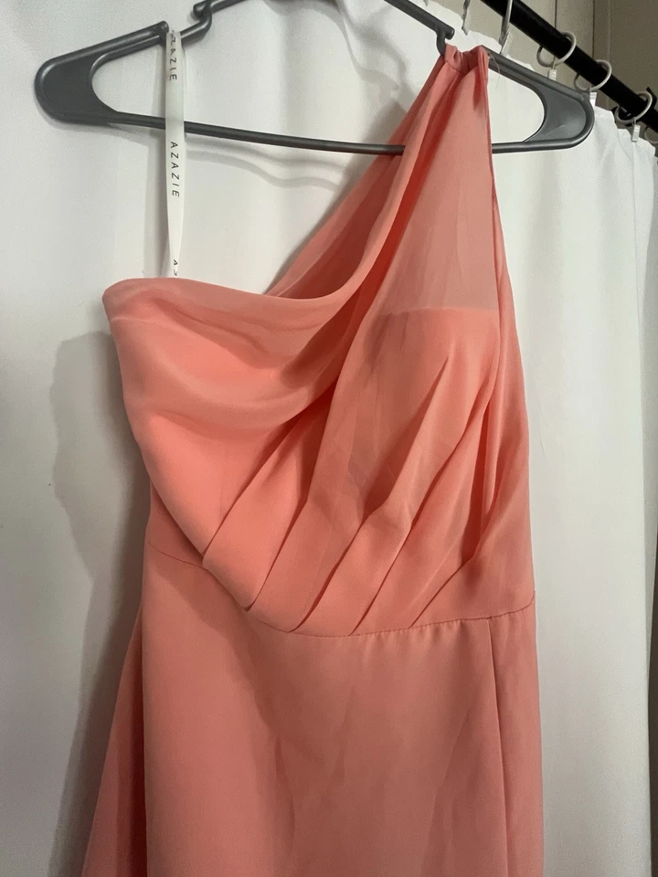 Vestido de dama de honra Azazie Brooke tamanho 2 coral chiffon - Imagem 3 de 4