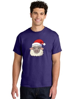 Sheep-In-Santa-Hat Mens Graphic Tee, 100% Cotton, Casual Summer Wear