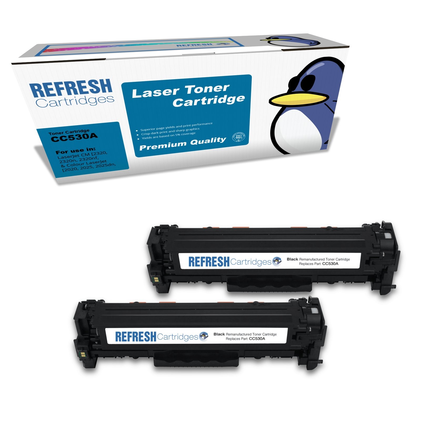 Refresh Cartridges Black CC530AD Toner Twin Pack Compatible With HP Printers