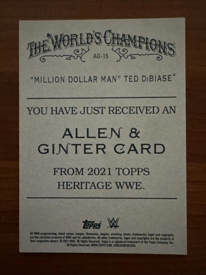 2021 Topps Heritage WWE Allen & Ginter #AG-15 Million Dollar Man Ted DiBiase - Image 2 of 4