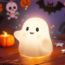 Ghost Night Light for Kids, Cute Nursery Lamp with 19 Interactive White Ghost