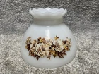 Vintage Milk Glass with Brown Floral Pattern Hurricane Lamp Shade Only