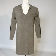 Karen Kane XL Hooded Sweatshirt Dress Gray Faux Leather Elbow Patches USA Made