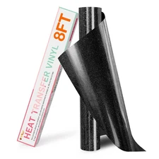Black Glitter HTV Vinyl Roll - 10" x 8ft Black Glitter Iron on Vinyl for All ...