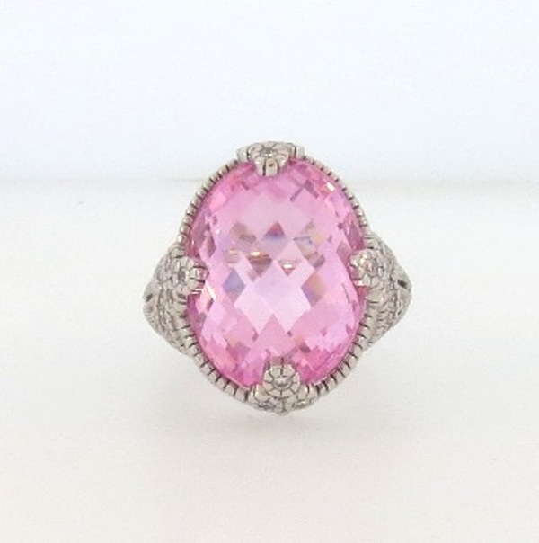 Judith Ripka18K White Gold/ Diamond/ Pink Quartz Cocktail Ring