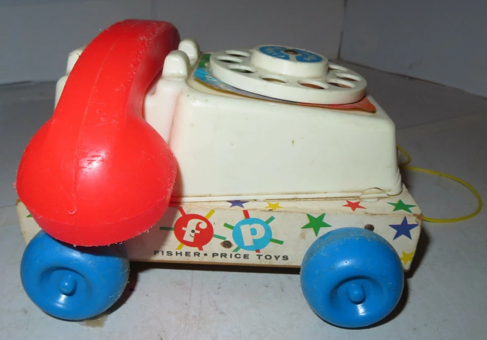 1961 Винтажный FISH PRICE деревянный болтовня телефон тянуть игрушка б/у телефон # 747 США - Изображение 3 из 4