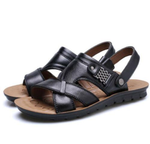 Herren Leder Sandalen Freizeit Open Toe Hausschuhe Strandschuhe - Bild 7 von 13