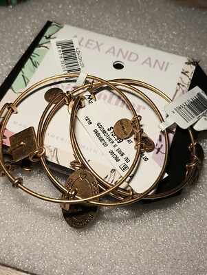 Alex & Ani 2 Gold Tone Charm Bangle Bracelets With Tags
