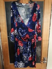 Kaliko Red And Blue Faux Wrap Dress Size Uk14