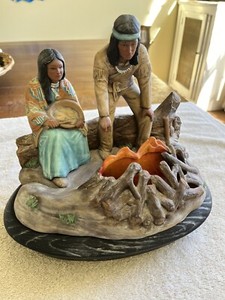 Tampa Bay Ceramic  ??? Slip Mold Indian Couple Native Northwest Lightup Scene