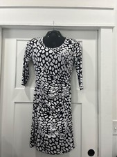 Calvin Klein Black White 3/4 sleeve Ruched Dress Sz 8 