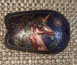 Vintage Unicorn Scarf Clip, Bolo - Gold Tone Cloisonné