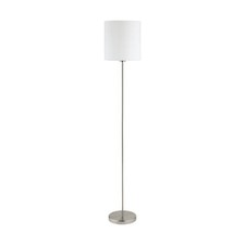 Image of Floor Lamp Light Satin Nickel Shade White Fabric Pedal Switch Bulb E27 1x60W