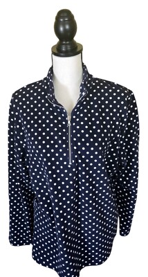 Koret Navy Blue White Polka Dot Pullover Jacket Zippered Collar Size XL