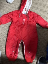 Vintage Convert A Babe Snowsuit 0-24m Hooded Winter Jumpsuit Bunting Red Prop