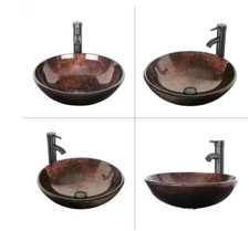 Eclife Glass Brown Vessel Sink set THKFVS009BR0JT and ORB Faucet