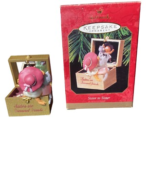 Hallmark Keepsake Ornament Sister to Sister cats dress up mirror box New