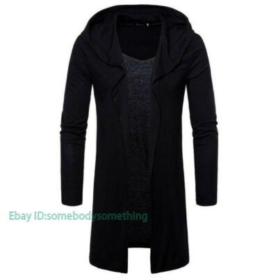Men's Medium Length hoodie Long sleeve Jacket Hooded Trench Coat