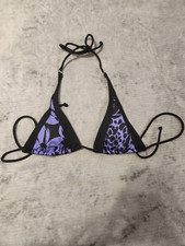 Victoria's Secret Bikini Top Size S Purle Black Leopard Floral Triangle Swim Top