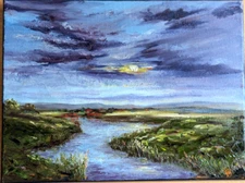 ORIGINAL OIL Painting  RIVER  LANDSCAPE impasto 12"x 9" by Olga Diduh.