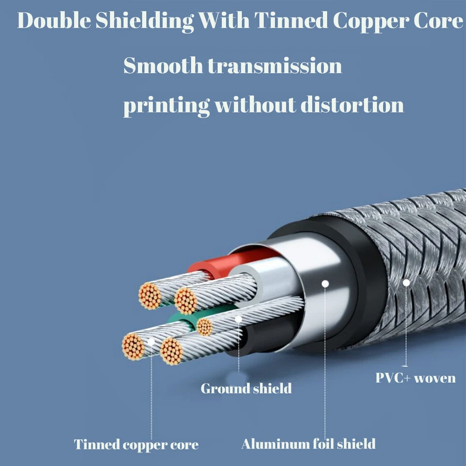 6.5FT USB-C to USB-B 2.0 Cable Nylon for Epson HP Canon Brother Printer Scanner - Image 3 of 4