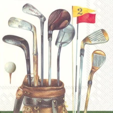 Decoupage Art Craft Cocktail Napkin 5" x 5" Golf Clubs, Golf Tees, Golfing