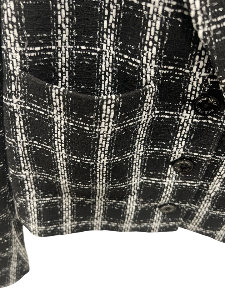 Nine West Women’s Tweed Cropped Blazer Jacket Black White Plaid Size S - Image 2 of 4