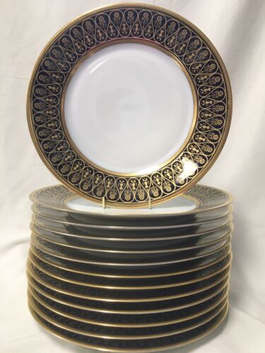 (12)Chas Haviland Limoges Incrustation Polie a l'agate Cobalt 10.3" DINNER PLATE - Picture 5 of 7
