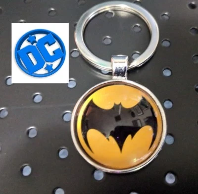 DC Comics BATMAN Logo metal glass silver plated Movie Key chain cosplay Bat man - Image 1 of 4