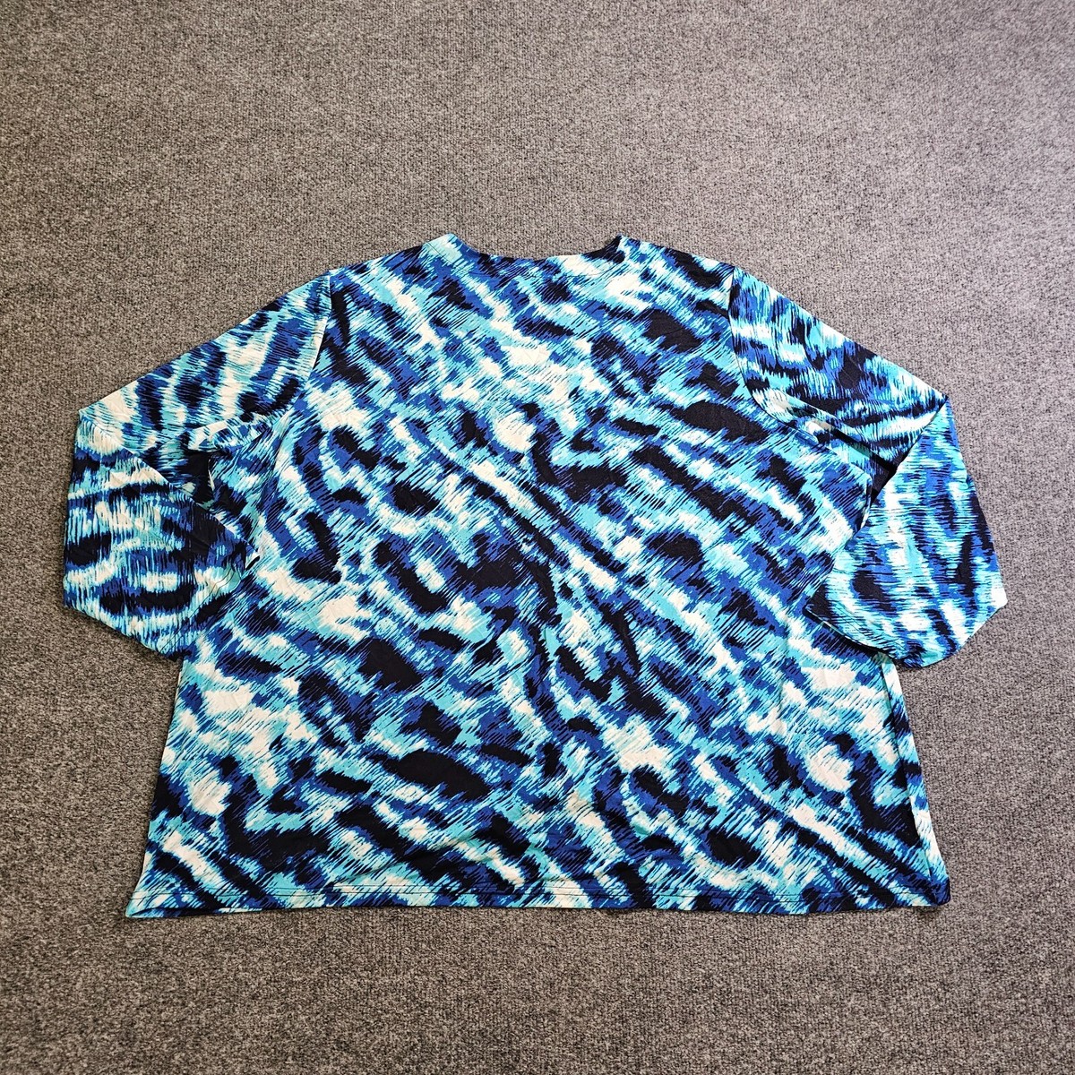 Ulla Popken Top Shirt Women 24 26 Blue Tie Dye Button Long Sleeve