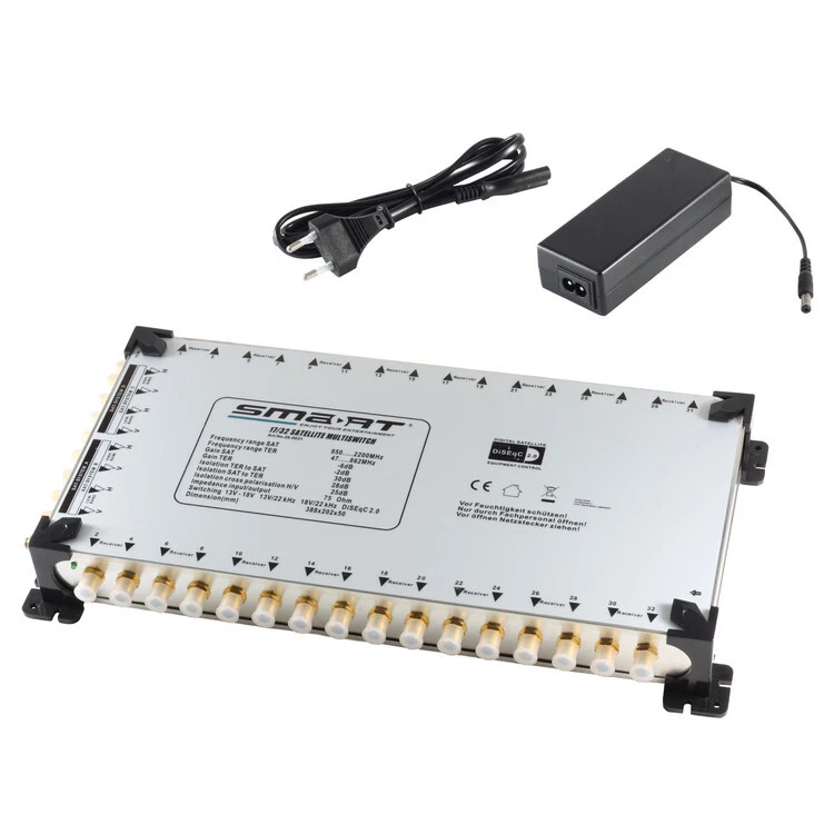SET 4 x 23mm Quattro LNB + Multiinterruptor 17/32 Fuente de alimentación externa SAT Distribuidor
