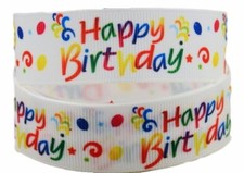 HAPPY BIRTHDAY 1" Wide Repeat Ribbon Sold By The Yard - USA Seller