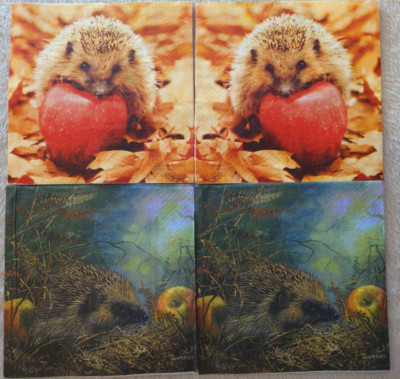4 Servietten  ~  Igel Apfel Herbst Blätter ~ N69