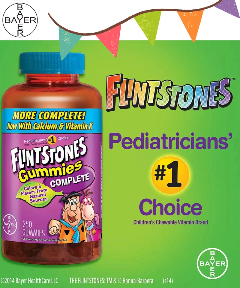 Полный детский мультивитаминный комплекс Bayer Flintstones 250 жевательных резинок с отличным вкусом - Изображение 3 из 4