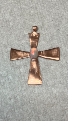 #583-Handcrafted Copper Pendant with a 0.55ct Genuine White Ethiopian Welo Opal