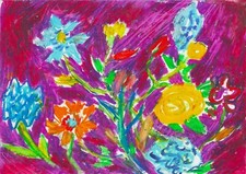 “fire-born flowers” (original oil pastel drawing on paper)