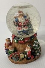 Christmas Snow Globe Santa with Sack Tree Elves on Base